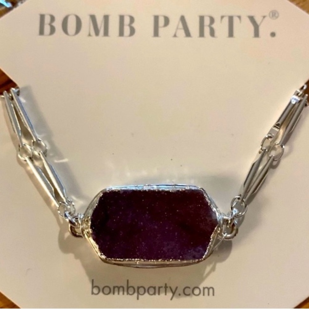 Silver and Purple Stone Bracelet